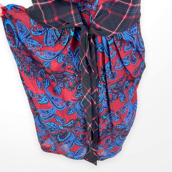 LAGENCE Red Blue Paisley Surplice Sleeveless Midi Dress - Picture 10 of 12